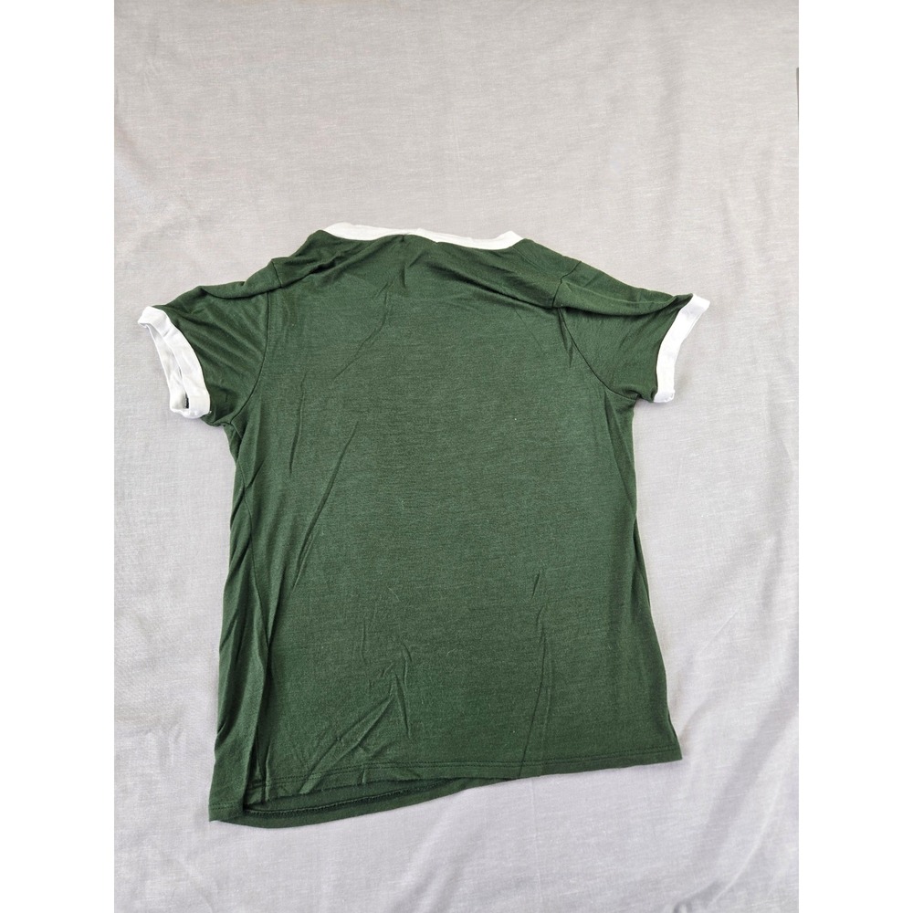 Molly + Rose Womens Green White Ringer Tee Short Sleeve Rayon Spandex Top S - Picture 9 of 10